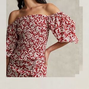 Polo Ralph Lauren Red and White Off-Shoulder Blouse